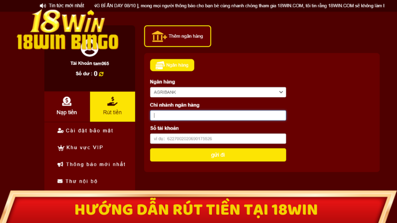 Hướng dẫn rút tiền 18win